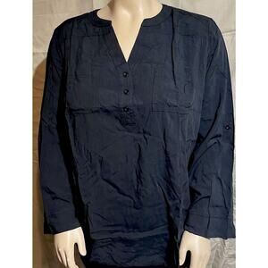 APRIL Women's V-Neck Long Sleeve Loose Fit Casual Black BOHO Blouse Size XL